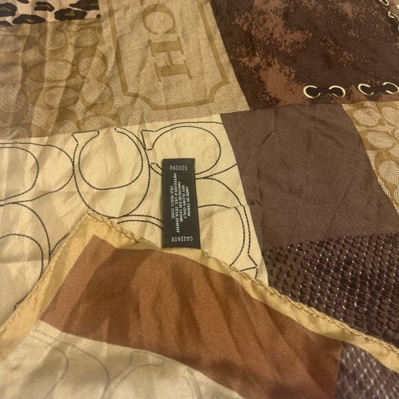 Vintage COACH Square Scarf Logo Brown Animal Print Leopard Snake 100% Silk RARE - Picture 7 of 8
